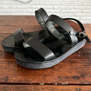 Ancient Greek Sandals Black Clio Platform - 37